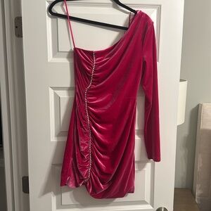 One-Shoulder Pink Velvet Dress